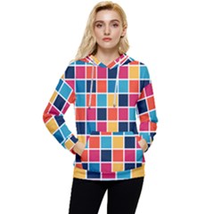 Square Plaid Checkered Pattern Women s Lightweight Drawstring Hoodie by Ravend