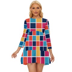 Square Plaid Checkered Pattern Long Sleeve Babydoll Dress by Ravend