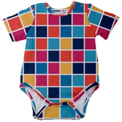 Square Plaid Checkered Pattern Baby Short Sleeve Bodysuit by Ravend