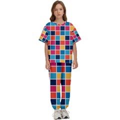 Square Plaid Checkered Pattern Kids  Tee And Pants Sports Set by Ravend