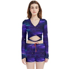 Abstract Colorful Pattern Design Velvet Wrap Crop Top And Shorts Set by Ravend