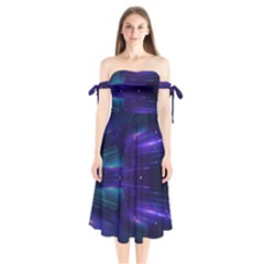 Abstract Colorful Pattern Design Shoulder Tie Bardot Midi Dress by Ravend