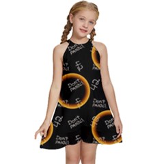 Abstract Pattern Background Kids  Halter Collar Waist Tie Chiffon Dress by Ravend