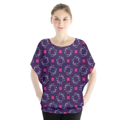 Geometric Pattern Retro Style Batwing Chiffon Blouse by Ravend