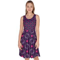 Geometric Pattern Retro Style Knee Length Skater Dress With Pockets by Ravend