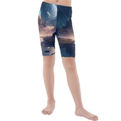 Space Planet Universe Galaxy Moon Kids  Mid Length Swim Shorts by Ravend