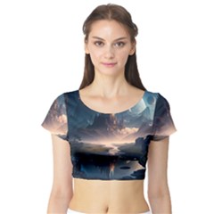 Space Planet Universe Galaxy Moon Short Sleeve Crop Top by Ravend