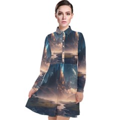 Space Planet Universe Galaxy Moon Long Sleeve Chiffon Shirt Dress by Ravend