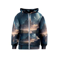 Space Planet Universe Galaxy Moon Kids  Zipper Hoodie by Ravend