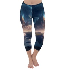 Space Planet Universe Galaxy Moon Capri Winter Leggings  by Ravend