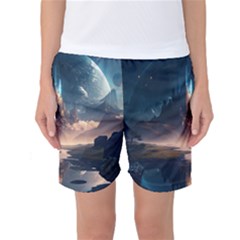 Space Planet Universe Galaxy Moon Women s Basketball Shorts by Ravend