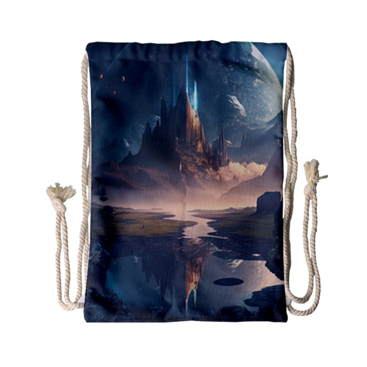 Space Planet Universe Galaxy Moon Drawstring Bag (Small)