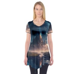 Space Planet Universe Galaxy Moon Short Sleeve Tunic  by Ravend