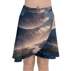 Space Planet Universe Galaxy Moon Chiffon Wrap Front Skirt by Ravend