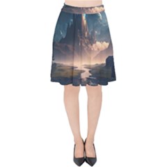 Space Planet Universe Galaxy Moon Velvet High Waist Skirt by Ravend