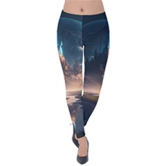 Space Planet Universe Galaxy Moon Velvet Leggings by Ravend