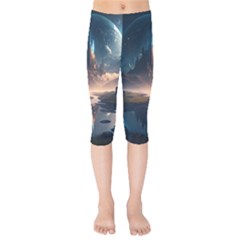 Space Planet Universe Galaxy Moon Kids  Capri Leggings  by Ravend