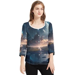 Space Planet Universe Galaxy Moon Chiffon Quarter Sleeve Blouse by Ravend