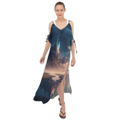 Space Planet Universe Galaxy Moon Maxi Chiffon Cover Up Dress by Ravend