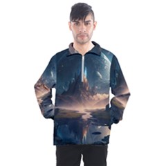 Space Planet Universe Galaxy Moon Men s Half Zip Pullover by Ravend