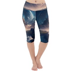 Space Planet Universe Galaxy Moon Lightweight Velour Cropped Yoga Leggings by Ravend