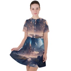 Space Planet Universe Galaxy Moon Short Sleeve Shoulder Cut Out Dress  by Ravend