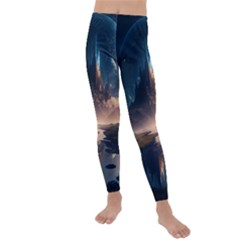 Space Planet Universe Galaxy Moon Kids  Lightweight Velour Leggings by Ravend