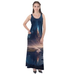 Space Planet Universe Galaxy Moon Sleeveless Velour Maxi Dress by Ravend