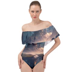 Space Planet Universe Galaxy Moon Off Shoulder Velour Bodysuit  by Ravend