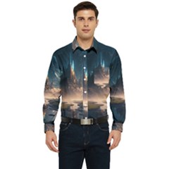 Space Planet Universe Galaxy Moon Men s Long Sleeve Pocket Shirt  by Ravend