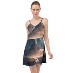 Space Planet Universe Galaxy Moon Summer Time Chiffon Dress by Ravend