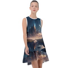 Space Planet Universe Galaxy Moon Frill Swing Dress by Ravend