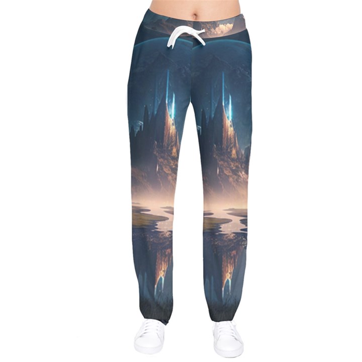 Space Planet Universe Galaxy Moon Women Velvet Drawstring Pants