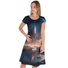 Space Planet Universe Galaxy Moon Classic Short Sleeve Dress by Ravend