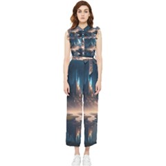 Space Planet Universe Galaxy Moon Women s Frill Top Chiffon Jumpsuit by Ravend