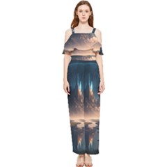 Space Planet Universe Galaxy Moon Draped Sleeveless Chiffon Jumpsuit by Ravend