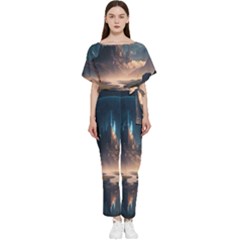 Space Planet Universe Galaxy Moon Batwing Lightweight Chiffon Jumpsuit by Ravend