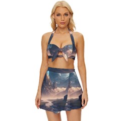 Space Planet Universe Galaxy Moon Vintage Style Bikini Top And Skirt Set  by Ravend