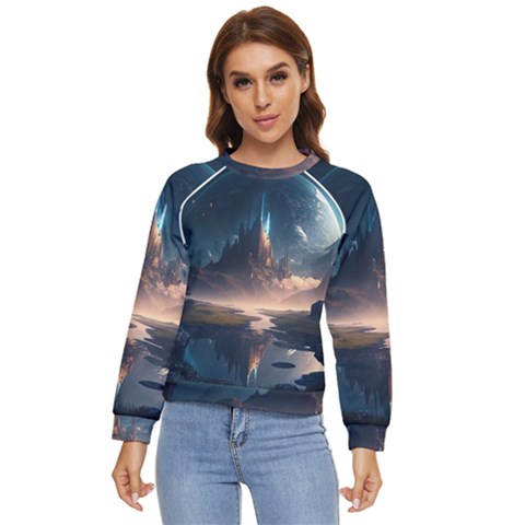 Space Planet Universe Galaxy Moon Women s Long Sleeve Raglan Tee by Ravend