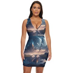 Space Planet Universe Galaxy Moon Draped Bodycon Dress by Ravend