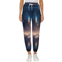 Space Planet Universe Galaxy Moon Cropped Drawstring Pants by Ravend