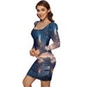 Space Planet Universe Galaxy Moon Women Long Sleeve Ruched Stretch Jersey Dress View3