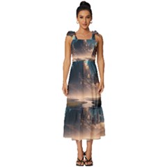 Space Planet Universe Galaxy Moon Tie-strap Tiered Midi Chiffon Dress by Ravend