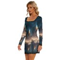 Space Planet Universe Galaxy Moon Long Sleeve Square Neck Bodycon Velour Dress View2