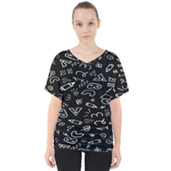 Background Graphic Abstract Pattern V-neck Dolman Drape Top by Ravend