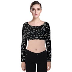 Background Graphic Abstract Pattern Velvet Long Sleeve Crop Top by Ravend