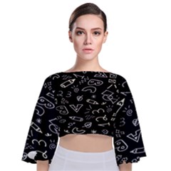 Background Graphic Abstract Pattern Tie Back Butterfly Sleeve Chiffon Top by Ravend