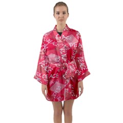 Background Peace Doodles Graphic Long Sleeve Satin Kimono by Ravend