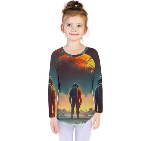 Leadership Alien Soldier Warrior Fantasy Kids  Long Sleeve Tee by Ravend