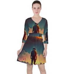 Leadership Alien Soldier Warrior Fantasy Quarter Sleeve Ruffle Waist Dress